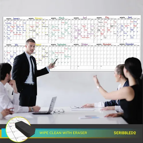 Miniatura 2 de Planificador mensual de borrado en seco extra grande de 100"x36" – Calendario de pizarra blanca de 12 meses incluye 6 marcadores de pizarra blancos