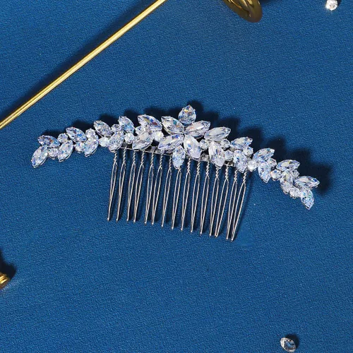 Miniatura 2 de Missgrace Peine de pelo de circonita brillante para novia, estilo bohemio, simple, para novia, boda, graduación, brillante, diamantes de imitación