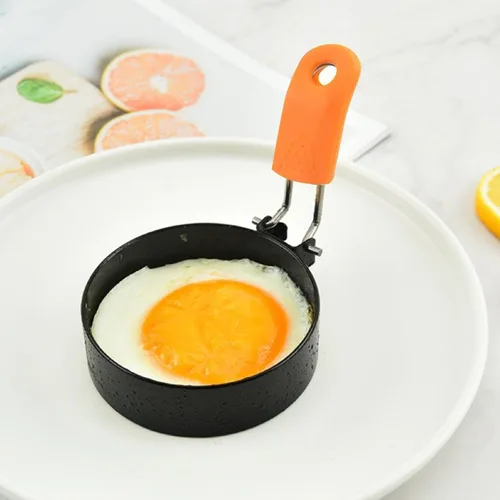 Miniatura 7 de Anillo de huevo antiadherente de 3.5 pulgadas (rojo) con mango de silicona, molde de huevo para sándwiches de desayuno
