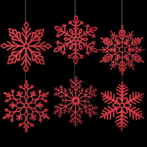 Miniatura 10 de Sratte 24 adornos de copo de nieve grandes de 16 pulgadas, copos de nieve colgantes decorativos con purpurina gigante, 6 diseños de adornos
