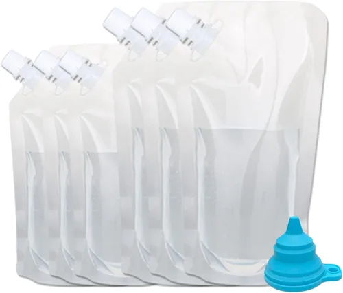 Miniatura 10 de 6 bolsas de bebidas para adultos, botellas de plástico, reutilizables, desechables, con embudo (8 onzas)