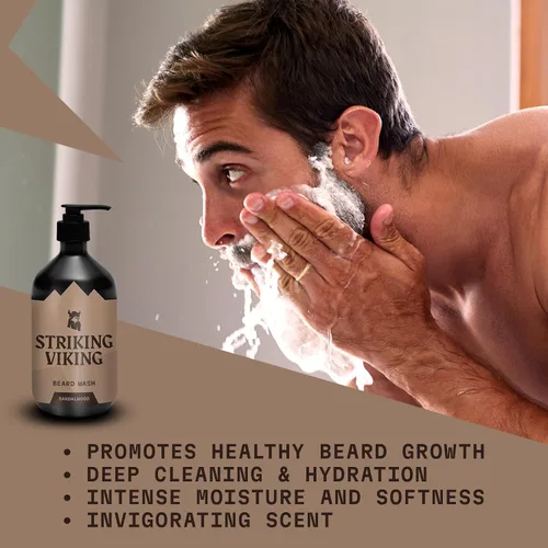 Miniatura 2 de Striking Viking Jabón/champú para barba de sándalo para hombres, 17 onzas, sin parabenos ni sulfatos, aceite de jojobal para todo tipo de barba