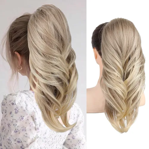 Miniatura 33 de SEIKEA Extensión de cola de caballo versátil con cordón, 26" de largo, cabello ondulado multicapa, clip para cola de caballo, extensiones de pelo