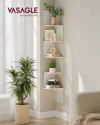 Miniatura 2 de VASAGLE - Estantería de esquina para montaje en pared, estantería flotante de 5 niveles, estantería de esquina para plantas para dormitorio, sala