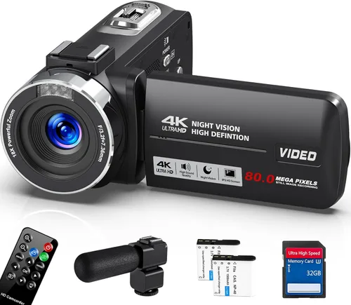 Videocámara HD Cámara de vídeo 4K 80 MP Vlogging Cámara para YouTube IR Cámara de visión nocturna 18X Zoom digital 3.0 IPS Pantalla Grabadora de