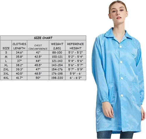 Miniatura 5 de ESD - Vestido de manga larga unisex antiestático para laboratorio no elástico ajuste cómodo uniforme de solapa pequeño blanco