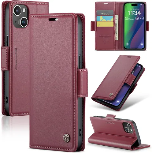 Miniatura 11 de SINIANL Funda tipo cartera compatible con iPhone 15 con tarjetero para mujeres y hombres, con bloqueo RFID, cierre magnético, función atril