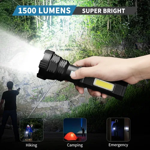 Miniatura 5 de VOETIR Linterna LED Solar, linternas recargables LED solares de mano de 1500 lúmenes con IP65 impermeables, batería de 2000mAh para emergencias