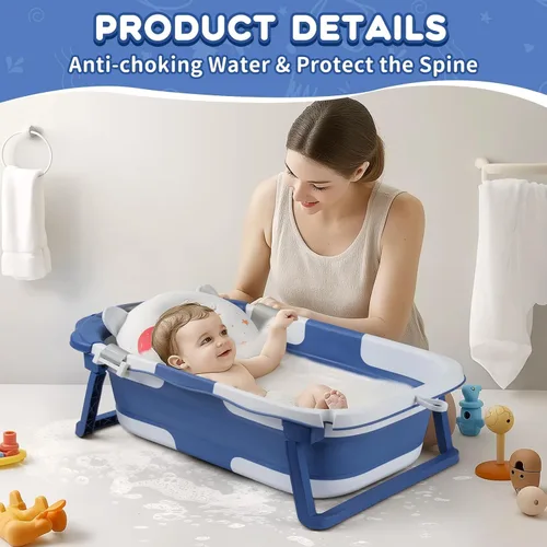 Miniatura 6 de Bañera para bebé, bañera plegable para bebé con termómetro y cojín flotante suave, bañeras portátiles de viaje para bebés para recién nacidos a Gris
