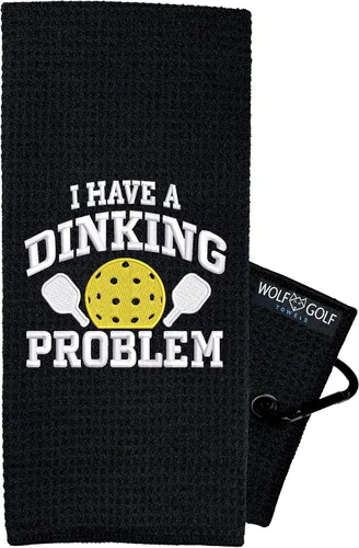 Wolf Golf Towels Toalla de pickleball - Tengo un problema de dinking - Regalo - Divertido bordado - Regalo de jubilación de equipo, problema de