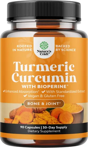 Curcumina de cúrcuma con extracto de pimienta negra, suplemento de cúrcuma para la salud de las articulaciones con 95% de curcuminoides, suplemento