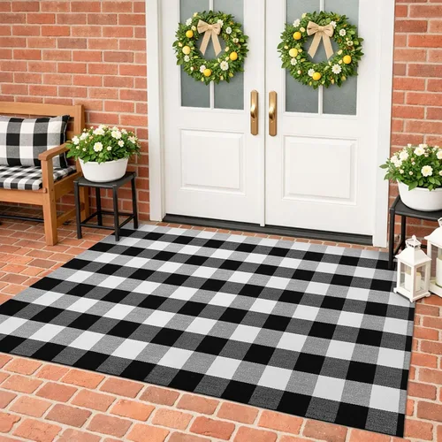 KOZYFLY - Alfombra de algodón a cuadros, 47.2 x 70.8 pulgadas, lana cuadriculada, 4 x 6 pies, lavable y tejida a mano para entrada, cocina, porche,