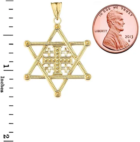 Miniatura 2 de Joyería religiosa Elegante colgante de cruz de Jerusalén con estrella de David de oro amarillo de 10 quilates, Oro amarillo