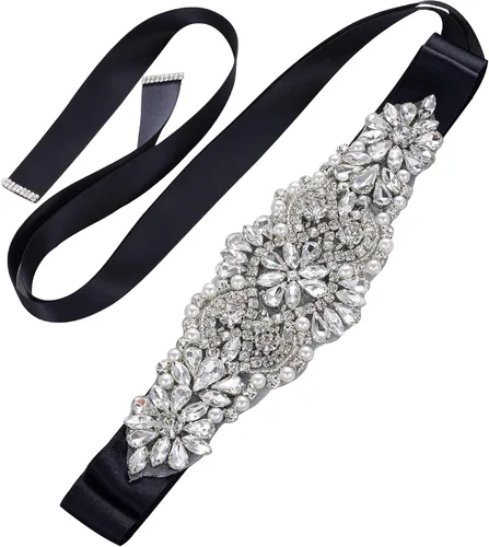 Yanstar Cinturón de novia con diamantes de imitación para boda cinturón hecho a mano cuentas de cristal cinturón de vestido de boda
