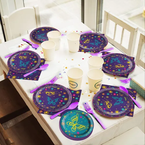 Miniatura 7 de gisgfim Juego de suministros para fiesta de cumpleaños de películas mágicas para 50 invitados, decoración de fiesta de película mágica, vajilla