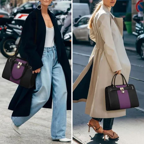 Miniatura 32 de Dasein Bolsos de mano de dos tonos para mujer, bolsos de hombro de cuero vegano, bolsa grande con cartera a juego