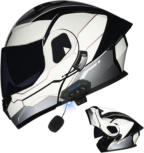 Miniatura 49 de Casco modular Bluetooth para motocicleta, aprobado por DOT, de cara completa, abatible, antivaho, doble visera, casco de motocicleta de calle, LENTE