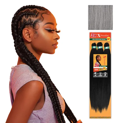 Miniatura 46 de Sensationnel X-Pression - Trenzas prestiradas, 3 unidades, 58 pulgadas, paquete de 1 unidad, 1B