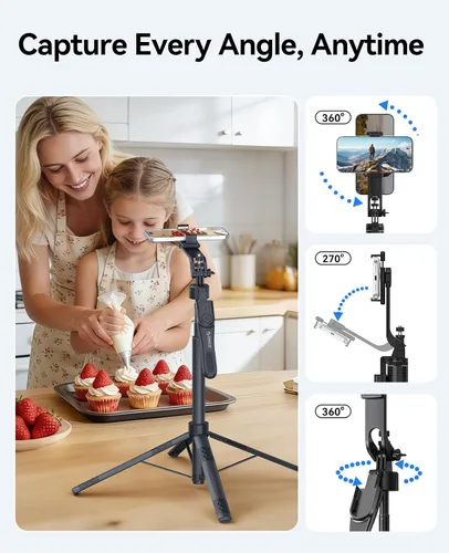 Miniatura 3 de ORICO Trípode de teléfono de 69 pulgadas, trípode para selfie stick para iPhone con control remoto inalámbrico, soporte giratorio de 360°