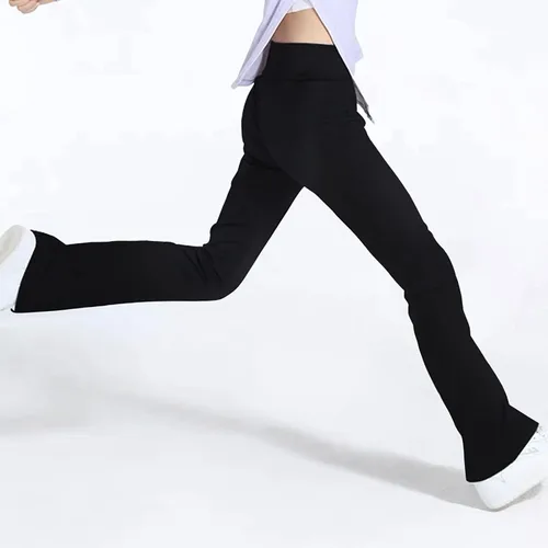Miniatura 2 de Leggings para niñas, pantalones acampanados cruzados con bolsillos, color negro, suaves, elásticos, de cintura alta, para niños, yoga, danza