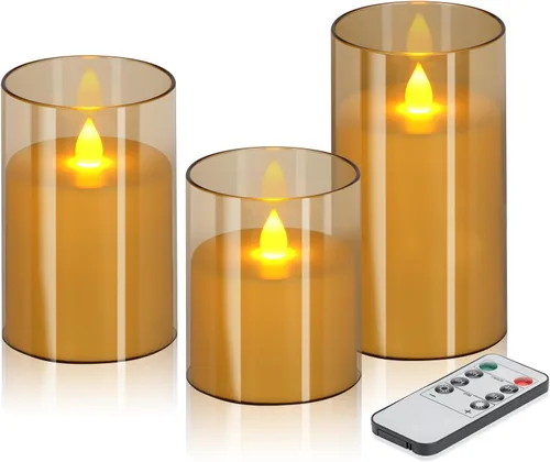 Miniatura 11 de Wemarry - Juego de 3 velas LED sin llama con control remoto, funcionamiento a pilas, pilares acrílicos grises de 4, 5 y 6 pulgadas de alto x 3