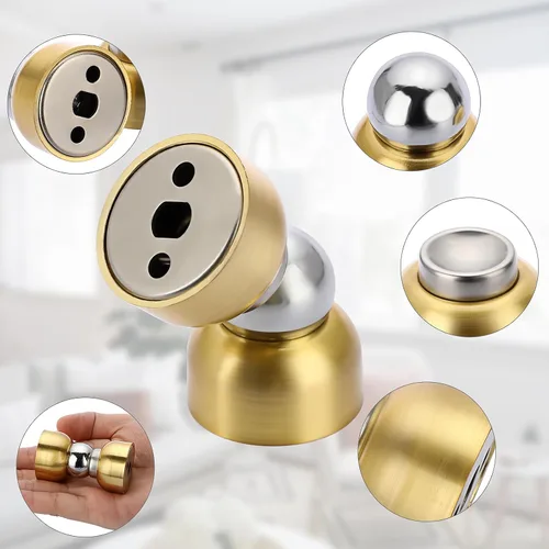 Miniatura 4 de Sumnacon 2 mini topes de puerta de acero inoxidable, potente tope magnético de puerta con tornillos, soporte de puerta resistente para dormitorio