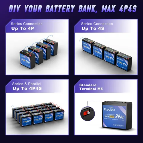Miniatura 7 de Batería de litio LiFePO4 de 12V y 22Ah mejorada, pantalla LCD de voltaje y BMS de 30A, batería de fosfato de hierro de litio de grado A de ciclo