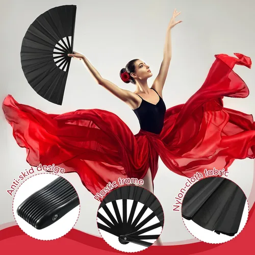 Miniatura 3 de Beeveer 15 ventiladores de mano plegables grandes para baile de línea, chino Kung Fu Tai Chi Clap Raves fanáticos para hombres y mujeres festivales