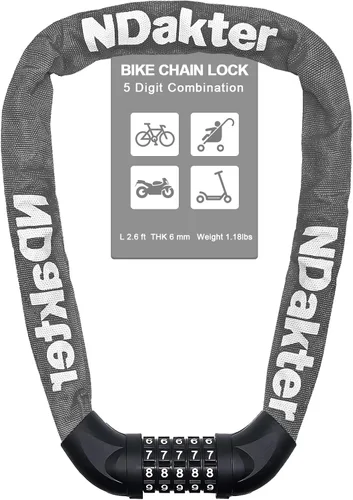 Miniatura 10 de NDakter Cerradura de cadena para bicicleta, combinación de 5 dígitos, resistente, antirrobo, cerradura de bicicleta de seguridad