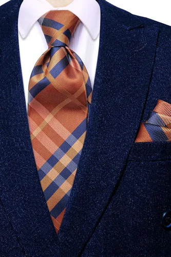Miniatura 203 de Hi-Tie Corbata clásica de cachemira para hombre con pañuelo y gemelos a cuadros