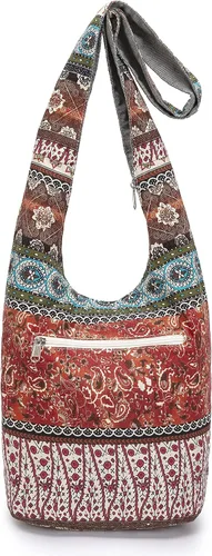 Miniatura 13 de Bolsa de hombro para mujer, de lona en estilo hippie/bohemio para llevar cruzada al hombro, disponible en diferentes colores y estampados