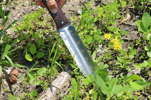 Miniatura 3 de Hori Hori - Cuchillo japonés de jardinería prémium - Cuchillos de jardín de espiga completa con funda de cuero