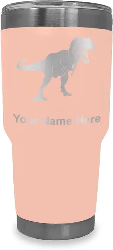 Miniatura 20 de LaserGram Vaso aislado al vacío de 20 onzas, dinosaurio Tiranosaurio Rex, grabado personalizado incluido (negro)