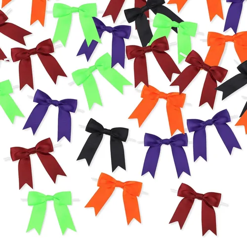 Miniatura 3 de Meseey 50 lazos de satén prefabricados para Halloween con lazo giratorio de 3.5 pulgadas, lazos para bolsas de golosinas para Halloween, coronas