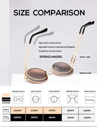Miniatura 4 de KALIYADI Lentes de sol polarizados redondos para hombres y mujeres, estilo retro, de metal, hippie, estilo círculo, protección UV
