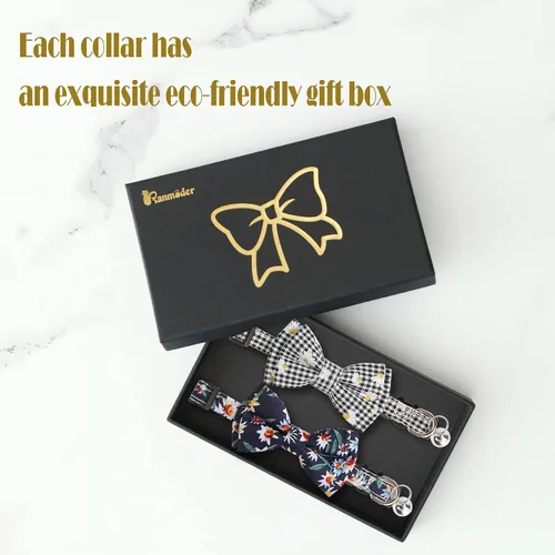 Miniatura 2 de Collar de gato con campanas, lindo corbatín para gato, paquete de 2 collares de seguridad a cuadros y flores para gatito para hembra, macho, gatos