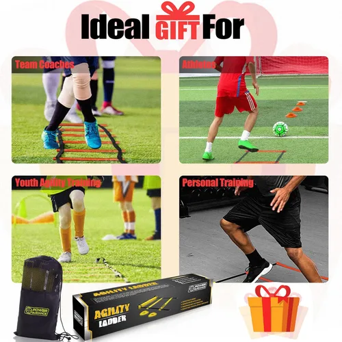 Miniatura 2 de Escalera de agilidad POWER GUIDANCE (6.1 metros) con conos para entrenamiento de velocidad y agilidad y ejercicio de pies rápidos - Equipo de Rojo