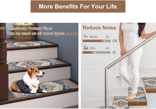 Miniatura 8 de OJIA Alfombras Super Antideslizantes para Escalones de Madera Interior, 30"X8" Alfombras para Escaleras Resistentes al Deslizamiento Tapetes