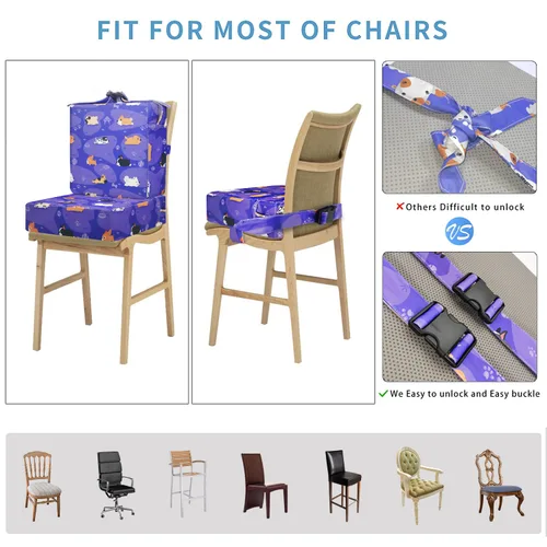 Miniatura 4 de Asiento elevador para niños para mesa de comedor, de 4 pulgadas, lavable, con dobles correas más seguras, fondo antideslizante, asiento elevador