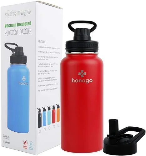 Miniatura 7 de Botella de agua deportiva con aislamiento al vacío de doble pared con recubrimiento en polvo, 32 oz, de acero inoxidable 18/8 con boca ancha, tapa