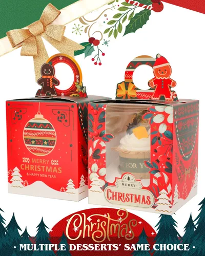 Miniatura 4 de qiqee Cajas individuales de cupcakes de Navidad, 50 unidades, cajas de magdalenas individuales con ventana 3.7 "3.7" x 4.5 " caja de magdalenas