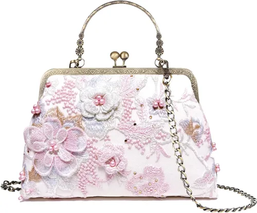 Abuyall Bolso floral con asa superior, bolso de noche Kiss Lock para mujer, bolso vintage