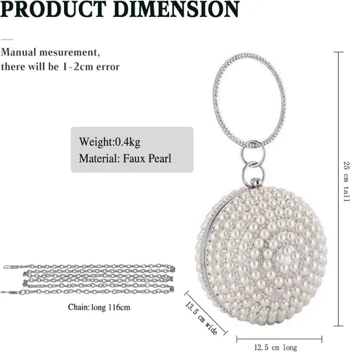Miniatura 3 de Bolso de mano redondo para mujer, con diamantes de imitación, bolso de noche con cuentas de perlas