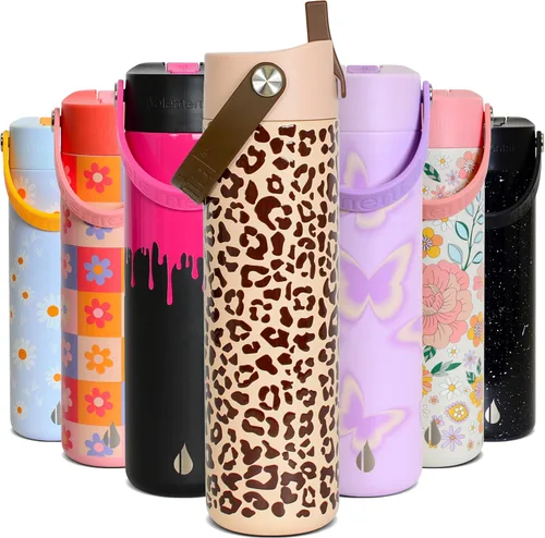 Miniatura 24 de Elemental Botella de agua aislada de 24 onzas con popote, botellas de agua con núcleo de acero inoxidable 100% a prueba de fugas para viajes, Beige
