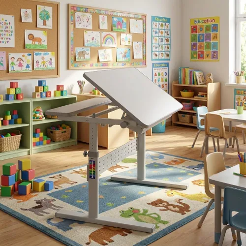 Miniatura 7 de Mount-It! Escritorio ajustable para niños con escritorio inclinable, mesa de estudio de altura ajustable con cajón de almacenamiento, escritorio