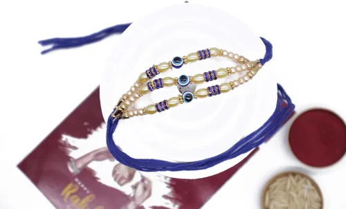 Miniatura 6 de Rakhi casero para hermano Bhaiya Raksha Bandhan Hilos sagrados con tarjeta de felicitación y bolsa de regalo El mal de ojo promueve la positividad