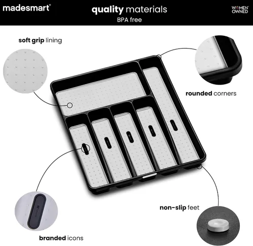 Miniatura 4 de madesmart Bandeja grande de cubiertos, organizador de cubiertos de 6 compartimentos para tenedores, cuchillos y cucharas, antideslizante, forro