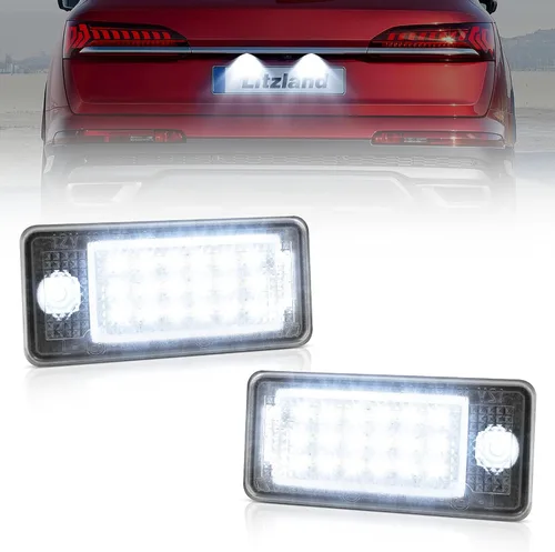 litzland Luces LED para matrícula, compatibles con Audi A3 S3 A4 S4 A6 S6 A8 S8 Q7 RS4 lente transparente, lámpara LED para matrícula, paquete de 2