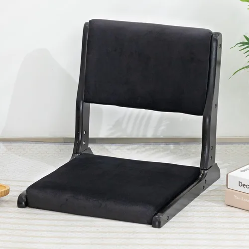 HollyHOME Silla plegable de Tatami, asiento de piso estilo japonés tapizado, respaldo sin patas de madera con cojín, acento de meditación para Negro