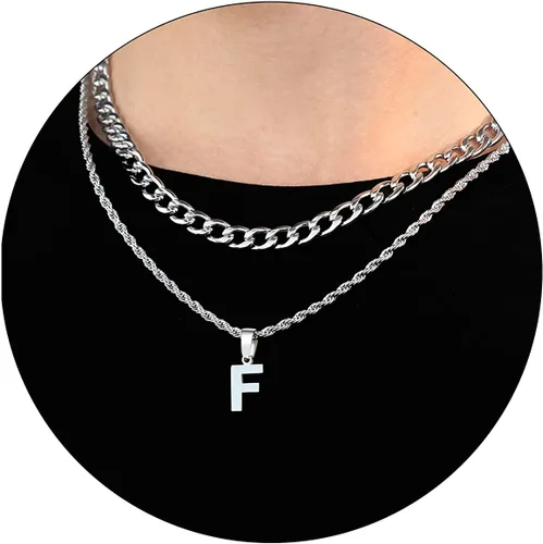 Miniatura 12 de SENRAN Collar con inicial en capas de la A a la Z para hombre, cadena de cuerda torcida de acero inoxidable de 18 a 20 pulgadas, dije de letra
